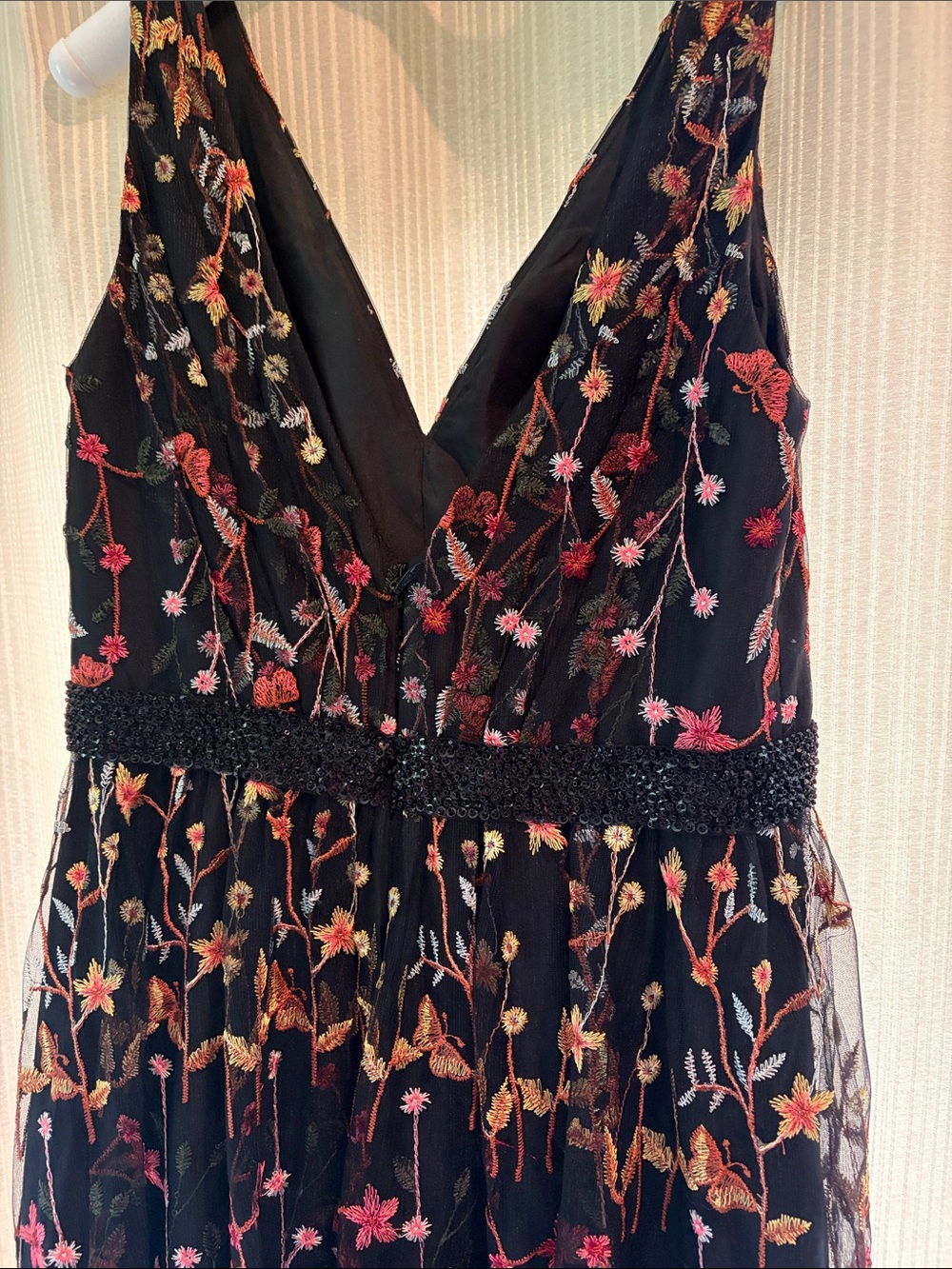 JJs House Black V-Neck Maxi Dress with Multicolor Floral Embroidery - Picture 4 of 4
